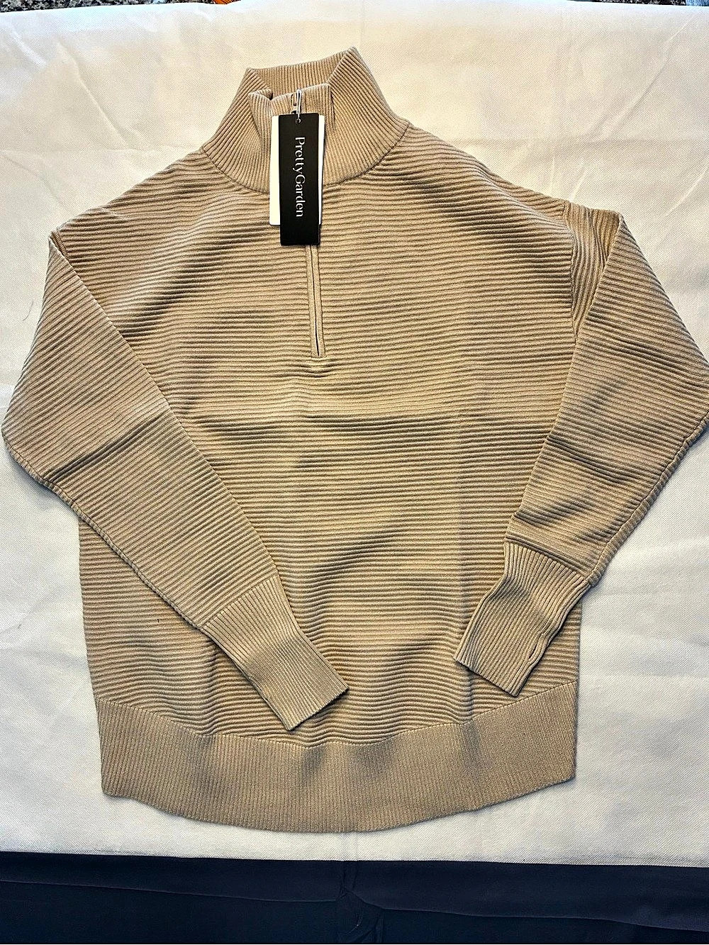 PrettyGarden Womens Long Sleeve Quarter Zip Pullover Sweater Brown Medium